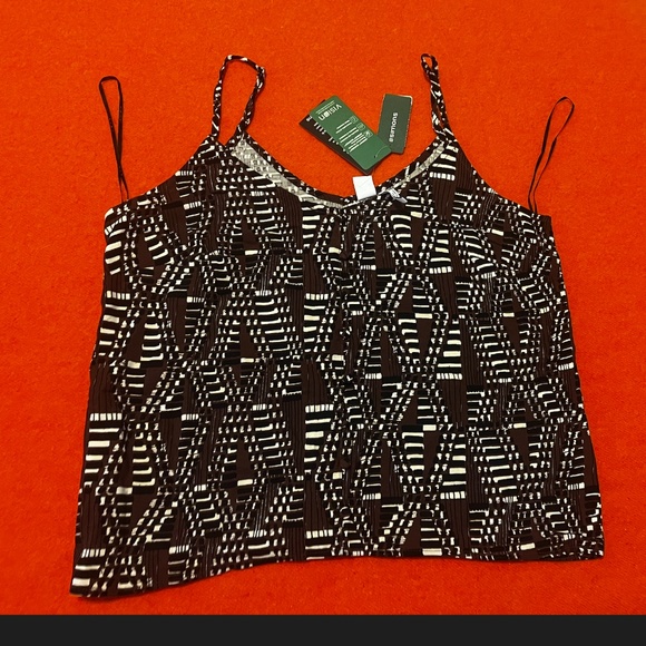 Brown, black and white abstract pattern covered buttons cami NWT - Picture 3 of 9